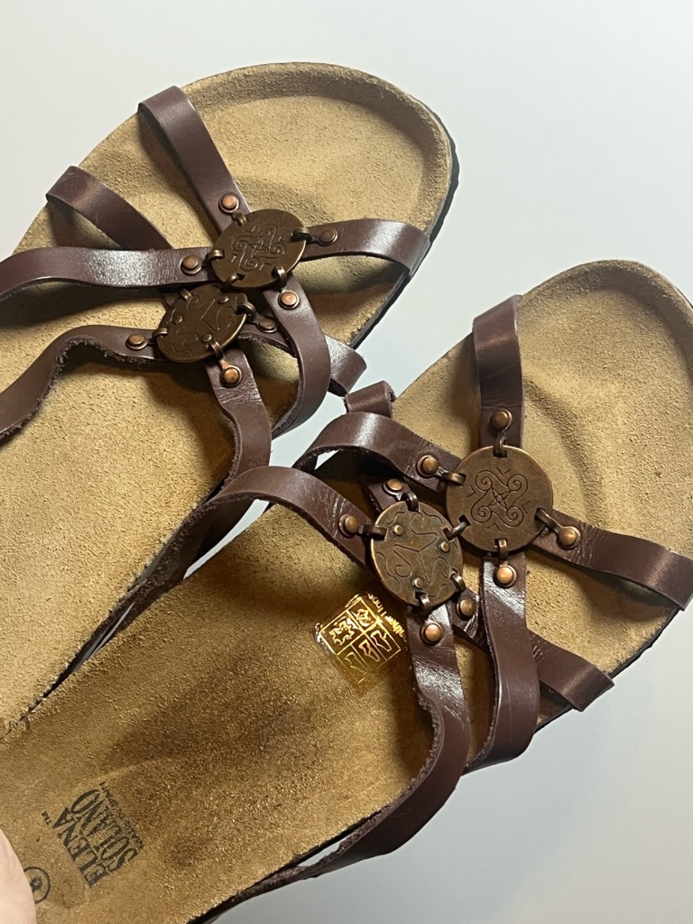 Elena Solano Leather Strappy Sandals Brown Boho Comfort Slip On Size 8